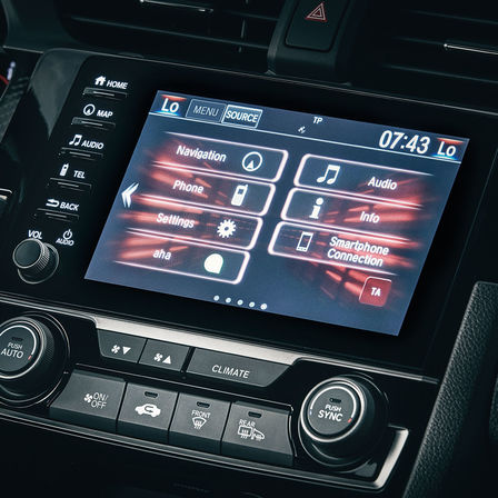Dettaglio dello schermo Honda CONNECT della Honda Civic Type R.