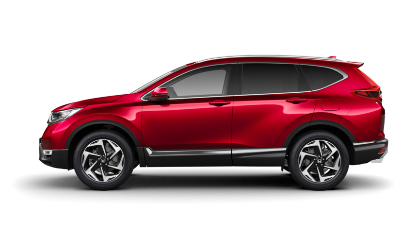 Profilo della Honda CR-V in rosso metallizzato (Premium Crystal Red Metallic).