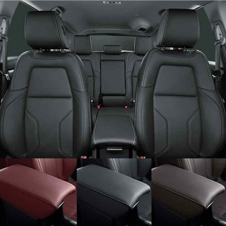 Primo piano frontale dei sedili interni in pelle di Honda CR-V.