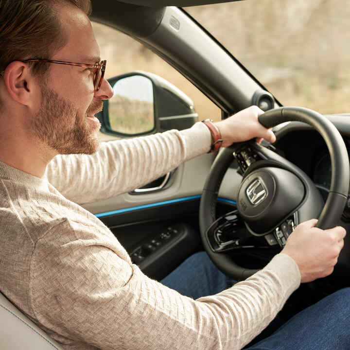 Uomo che tiene il volante. 