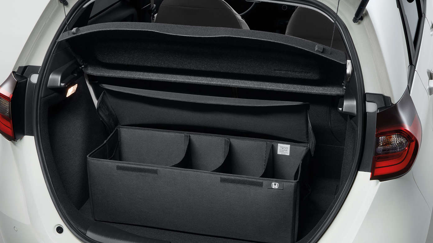 Close up of Honda Jazz Hybrid foldable boot organiser.