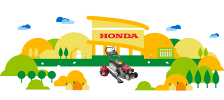 Illustrazione del concessionario Honda, soffiatore e rasaerba.