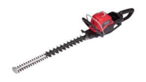 Tagliasiepe a batteria, inquadratura di tre quarti, lato destro.