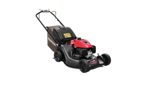 Rasaerba Honda, inquadratura anteriore di tre quarti, rivolto a destra.