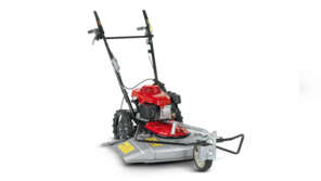 Rasaerba Honda, inquadratura anteriore di tre quarti, rivolto a destra.