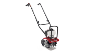 Micro-motozappa, inquadratura di tre quarti, lato destro.