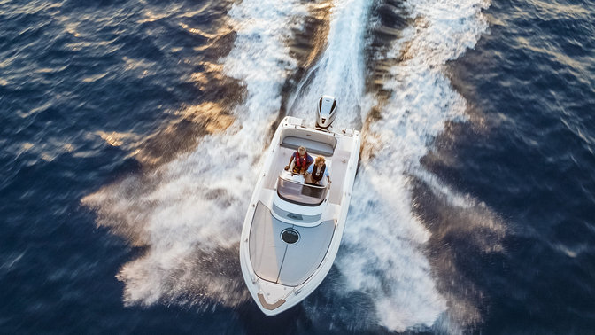 Birdseye view of boat with Honda marine engine.