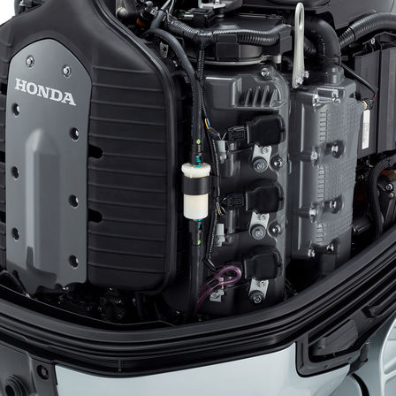 Close up of Honda marine engine.