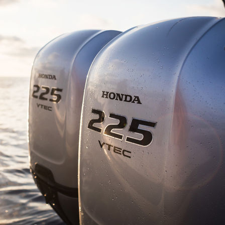 Close up of 2x Honda BF225 marine engines.