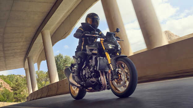 Dax 125, immagine posteriore statica di tre quarti, vicino al mare.