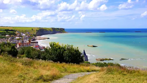 Vista sulle spiagge del D-day ad Arromanches les Bains, Normandia, Francia