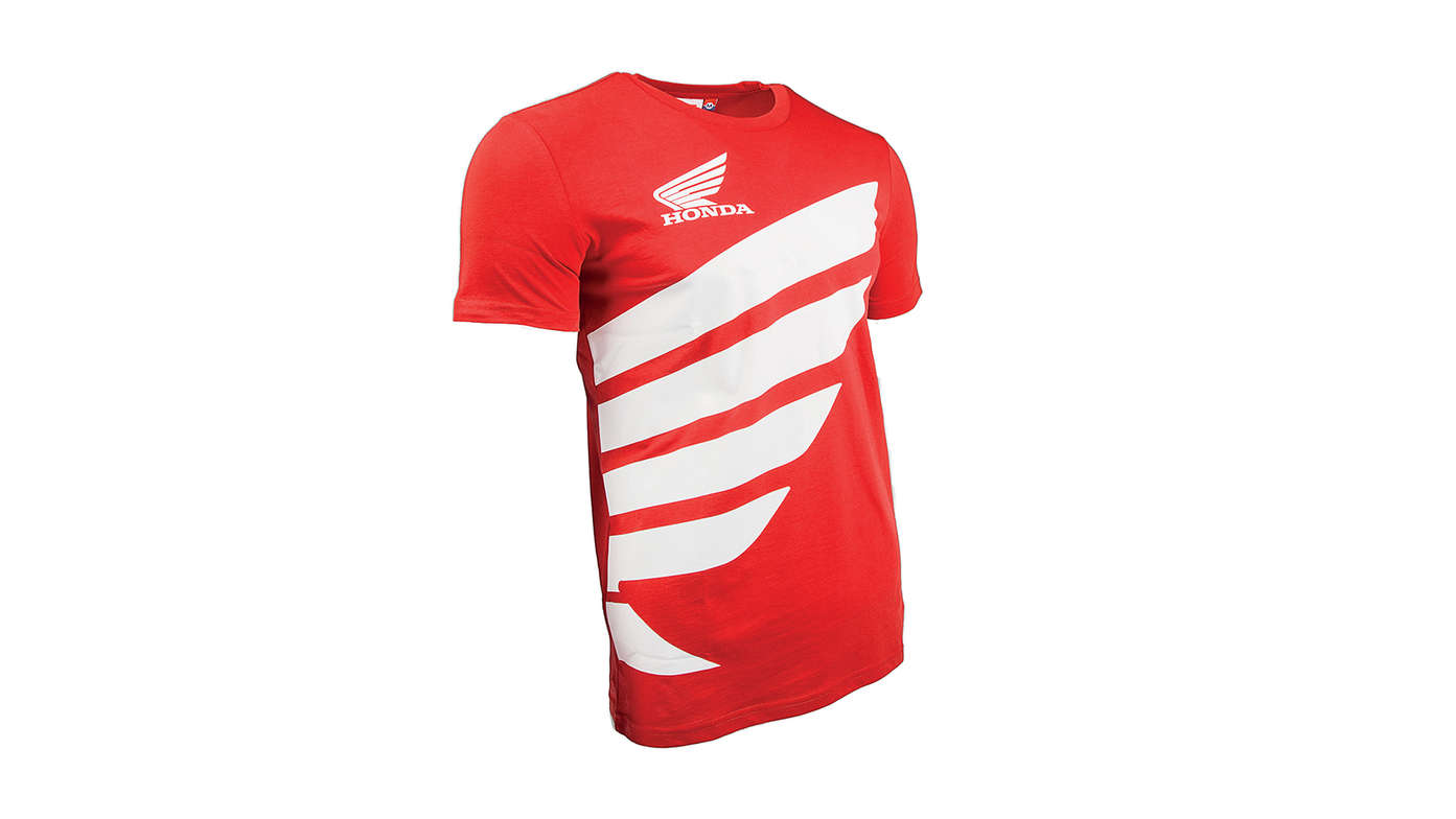 T-shirt rossa Honda HRC con logo ala Honda.