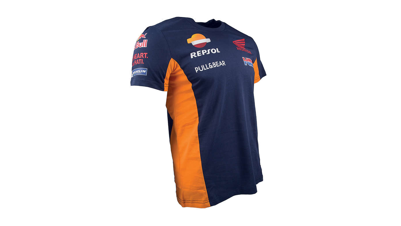 T-shirt Honda Repsol blu con logo Honda Racing Corporation.