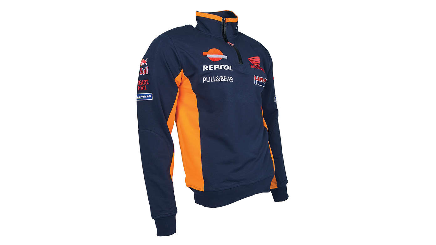 Felpa blu Honda con i colori del team MotoGP e logo Repsol.