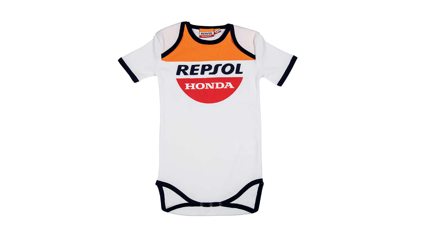 Tutina Honda Repsol con colori Honda MotoGP e logo Repsol.