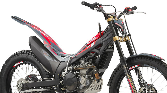 Honda Montesa Cota 301RR Zoom 3 quarti anteriore destro nel modello Sonic Grey