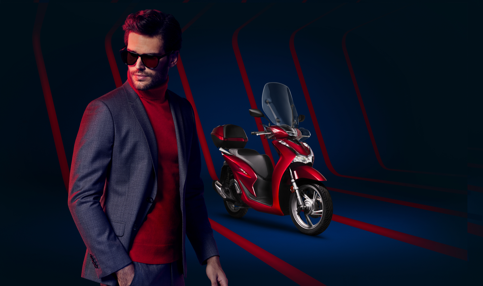 Honda SH125i, inquadratura anteriore di tre quarti