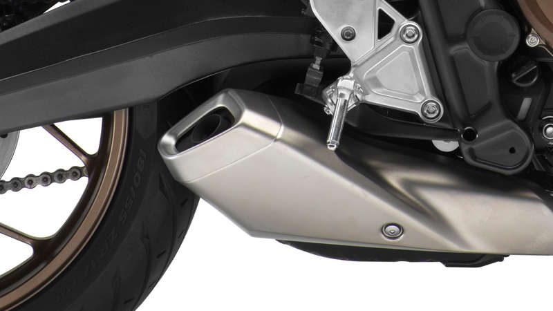 CB650R Neo Sports Café, dettaglio del collettore di scarico, scatto in studio