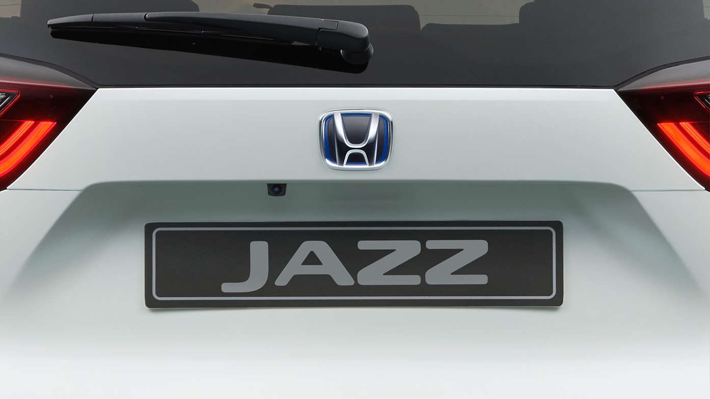 Close up of Honda Jazz Hybrid parking aid camera