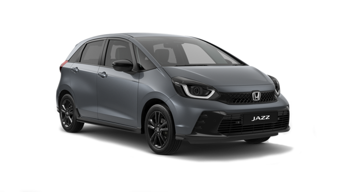 Honda Jazz e:HEV Sport ibrida in grigio scuro, vista di tre quarti