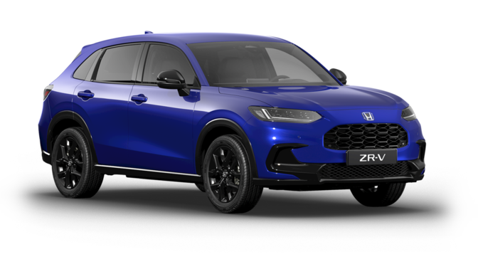 Honda ZR-V e:HEV ibrido Sport blu, vista di tre quarti
