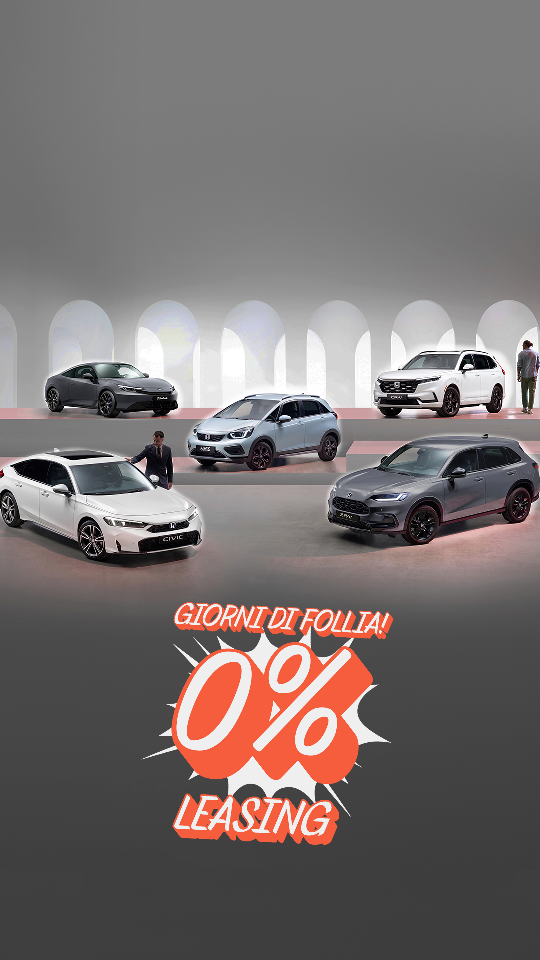 Foto della gamma Honda con il testo: Giorni di follia, 0% leasing
