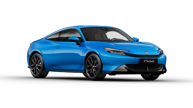 Nuova Honda Prelude e:HEV ibrida Advance in nero, vista di tre quarti